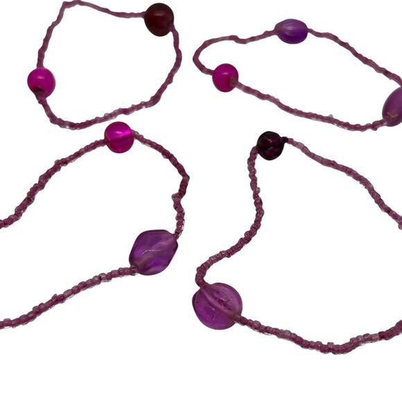 Boho Y2K Stretch Bead Bracelet Set in Shades of Purple & Pink, Multi-Strand - Picture 4 of 5